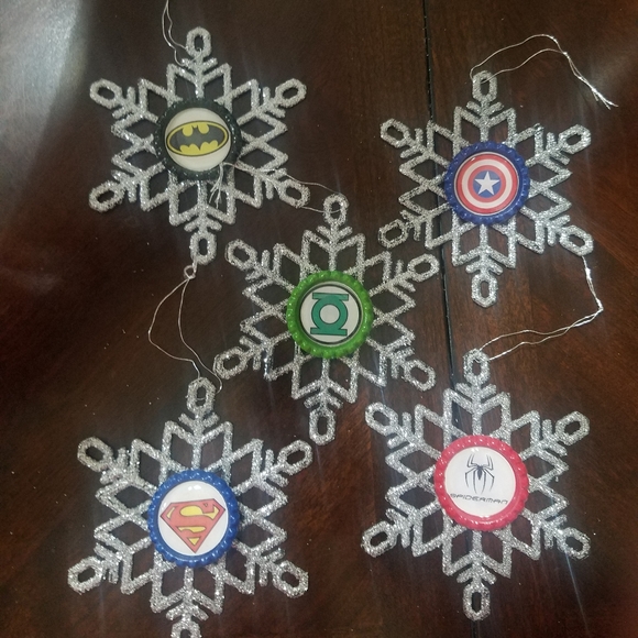 Superhero Bottle Cap Snowflake Ornaments